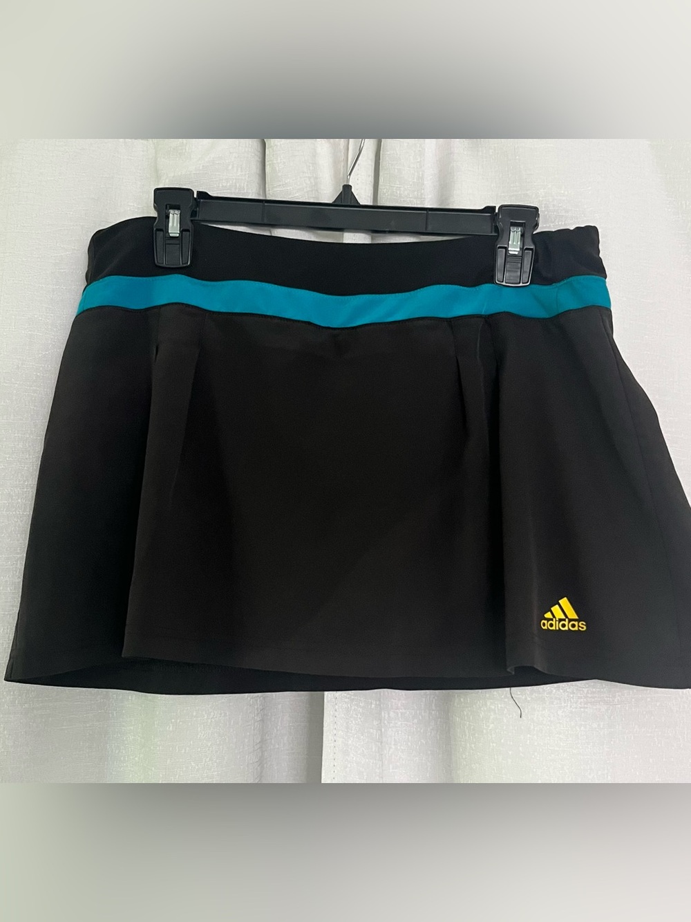 adidas Black Skirt/Skort with Teal Waistband and Yellow Logo, Medium